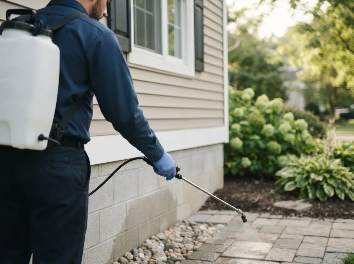 Pest control technician inspecting a home in Cedar Glen, CA